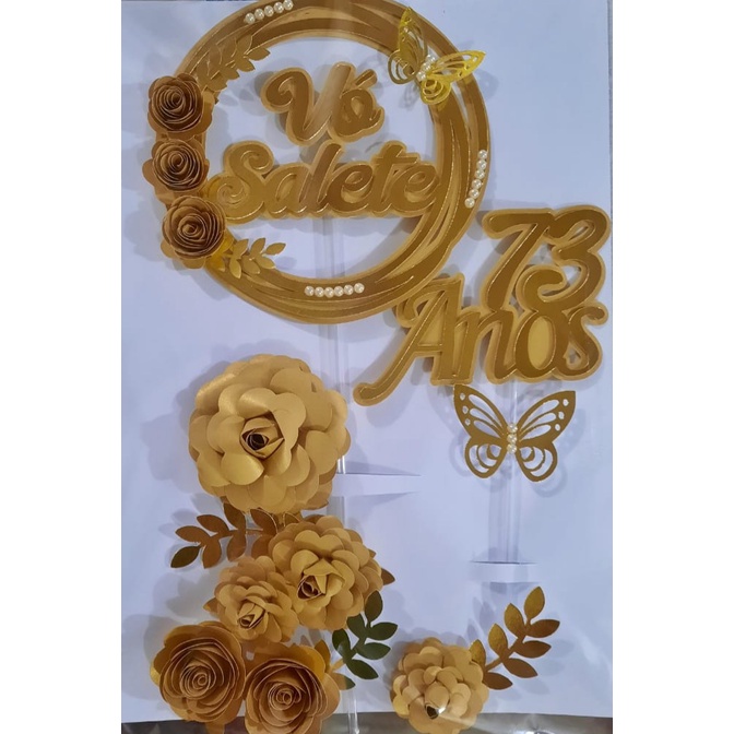 Topo de Bolo da Vovó flores personalizado