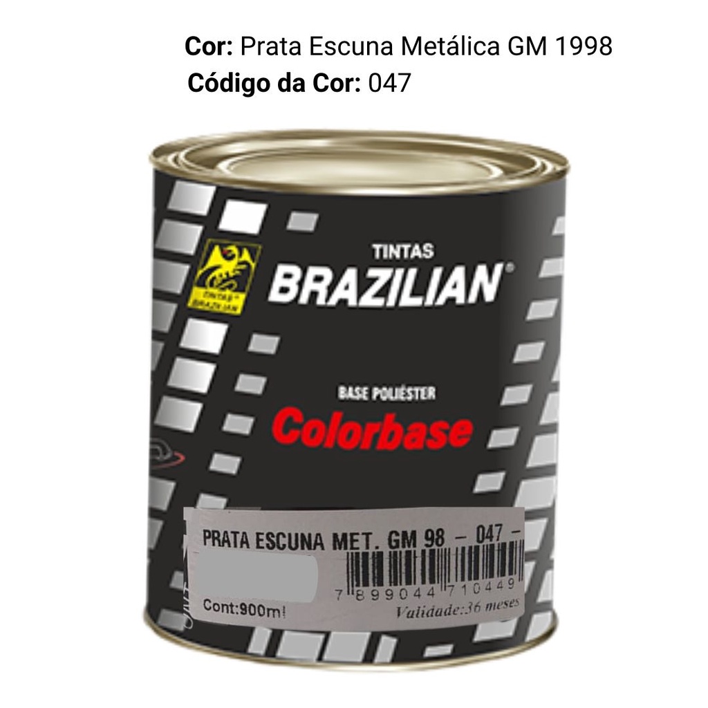 Tinta Automotiva Brazilian Poliéster Prata Escuna Metálica GM - 1998 - Código da Cor 047 - 900ml