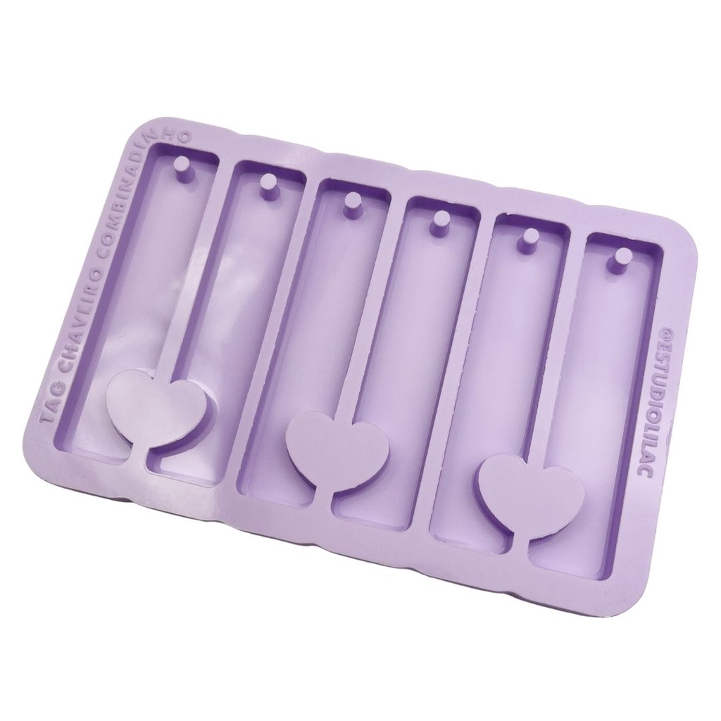 Molde de Silicone para Resina Paleta Tag Formato Combinadinho - 6 cavidades (7,5 cm)