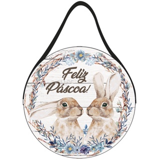 Placa com Corda Redonda Feliz Páscoa Floral Azul em Oferta na Shopee
