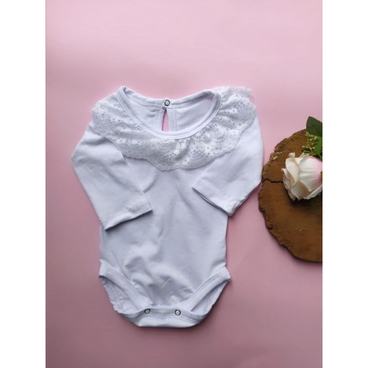 Body Infantil Manga Longa Branco de Renda na gola em Oferta na Shopee
