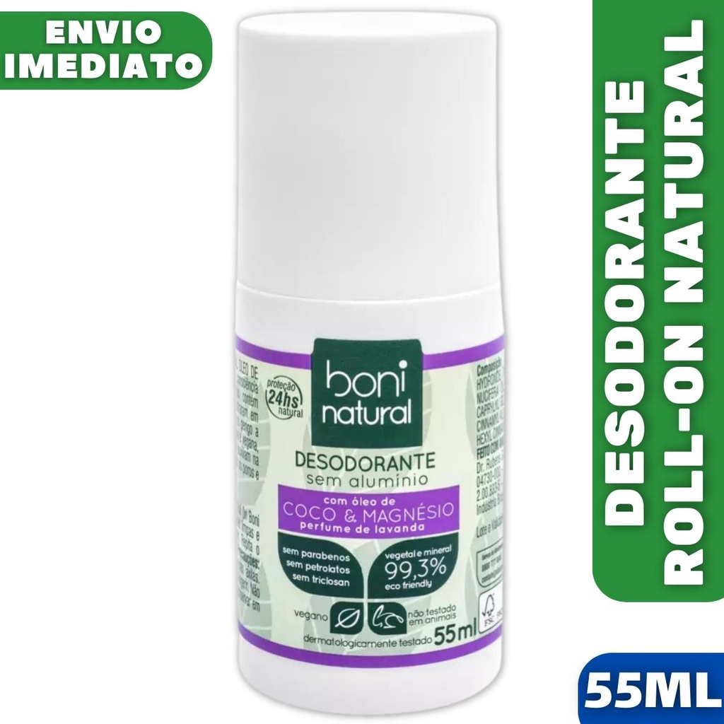 Desodorante Roll-on Vegano Coco e Magnésio Perfume Lavanda 55ml - Boni Natural