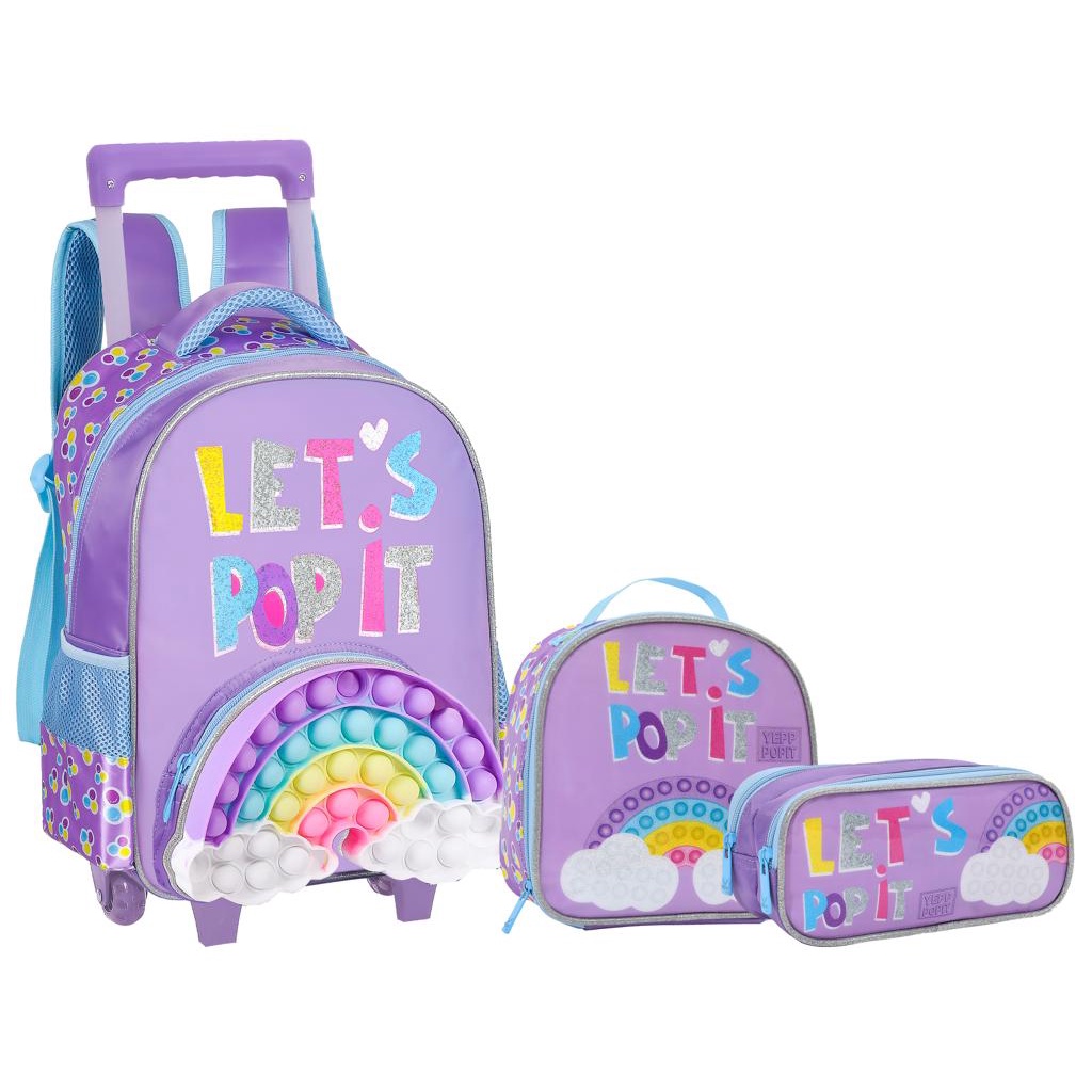 Kit Mochila POP IT de arco Iris com Lancheira e Estojo Escolar