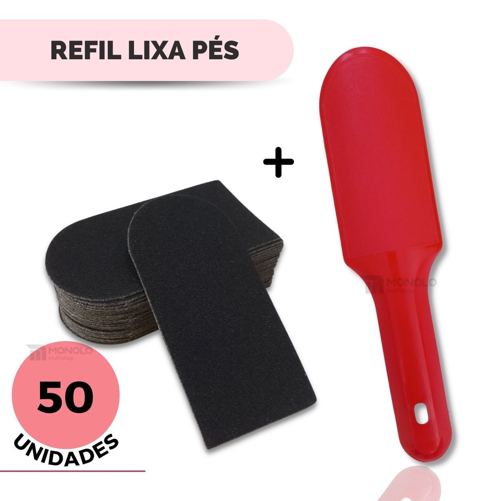50 Lixas para Pés Refil Descartável + 1 Base Suporte Anatômica Pedicuro