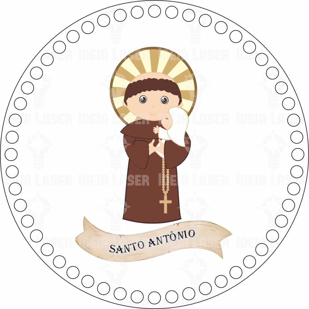 Base MDF Fio de Malha Crochê Redonda Santinhos - Santo Antônio Mod2