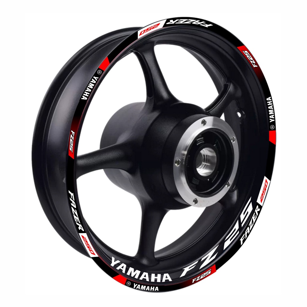 Friso Fita Adesivo FZ 25 Fazer 250 REFLETIVO Roda Moto Yamaha FZ25 Fazer 250 + Interno Vermelho