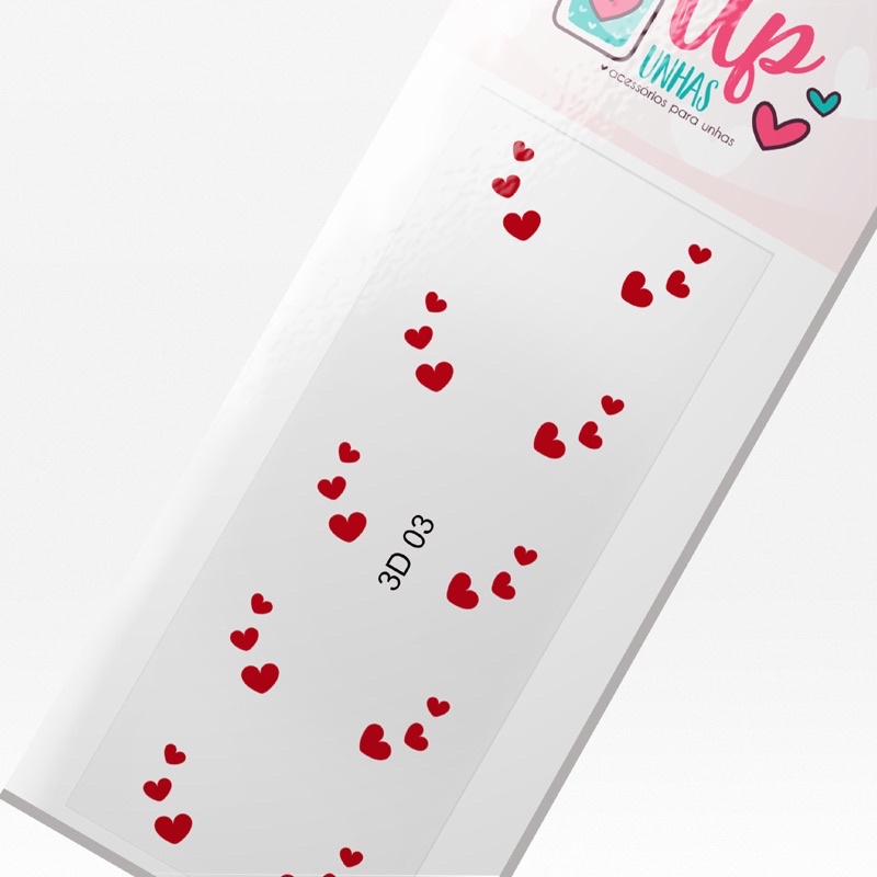 Adesivos 3D de Unhas - Coraçãos Vermelhos - 3D 03 em Oferta na Shopee