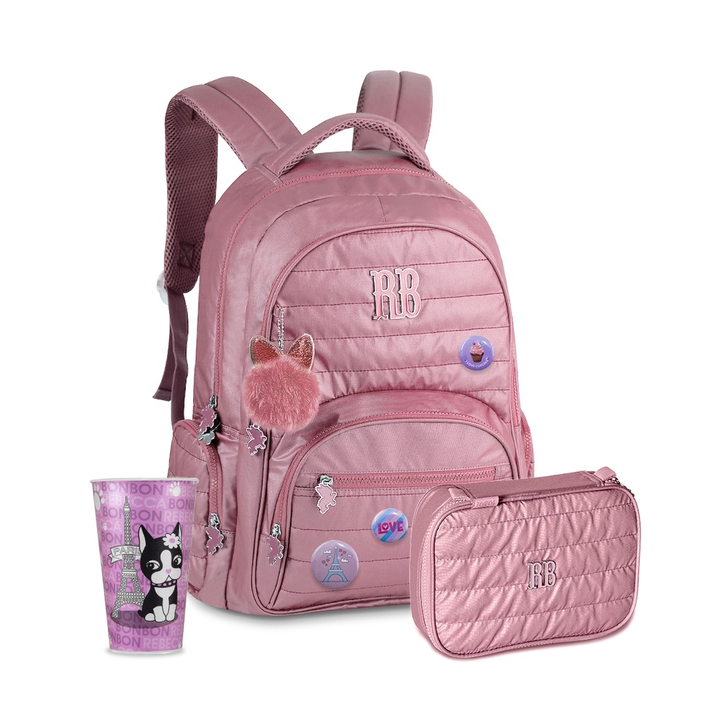 KIT Mochila Escolar Rebecca Bonbon + Estojo Rebecca Bonbon + Copo ...