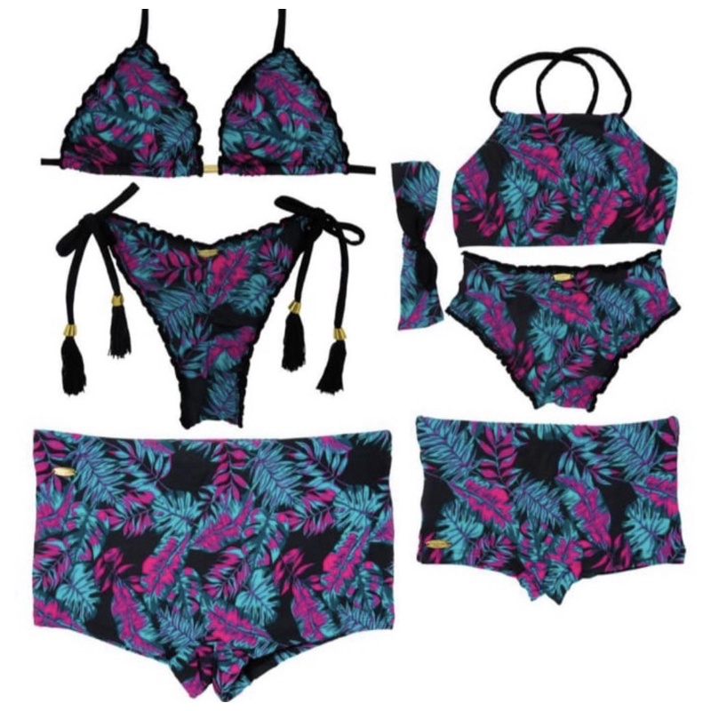 kit Moda Praia Biquíni Mãe e Filha e Sunga Pai e Filho Iguais