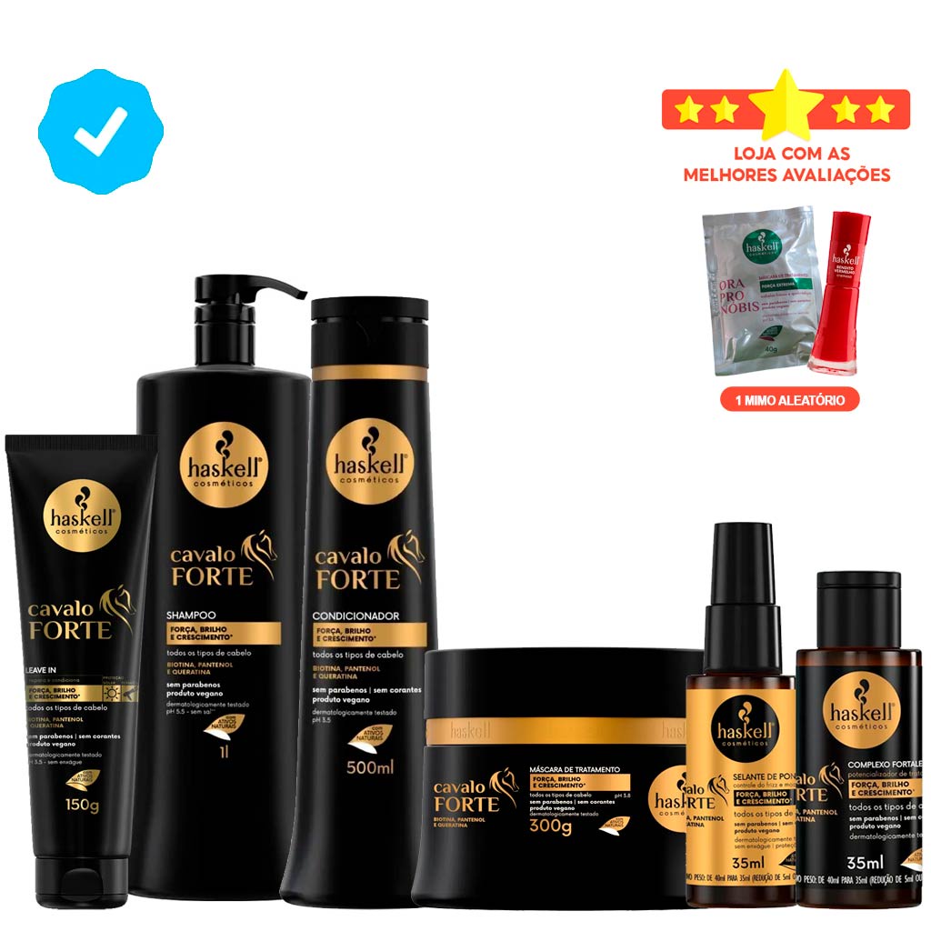 Kit Haskell Cavalo Forte Shampoo 1l + Cond 500ml + 4 Itens P