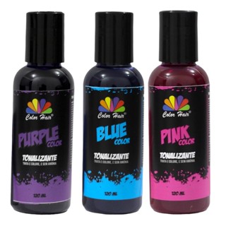 KIT COM 3 TONALIZANTES COLOR HAIR ( PURPLE BLUE PINK ) em Oferta na Shopee