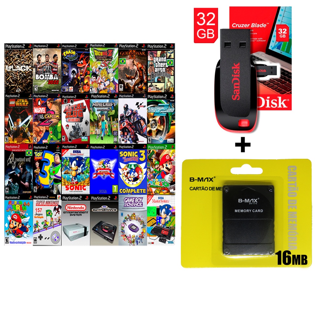 Memory Card Com OPL + Pendrive 32Gb Com Jogos