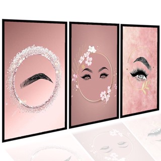 Kit 3 Quadros Decorativos Studio Design de Sobrancelhas Cílios Moldura