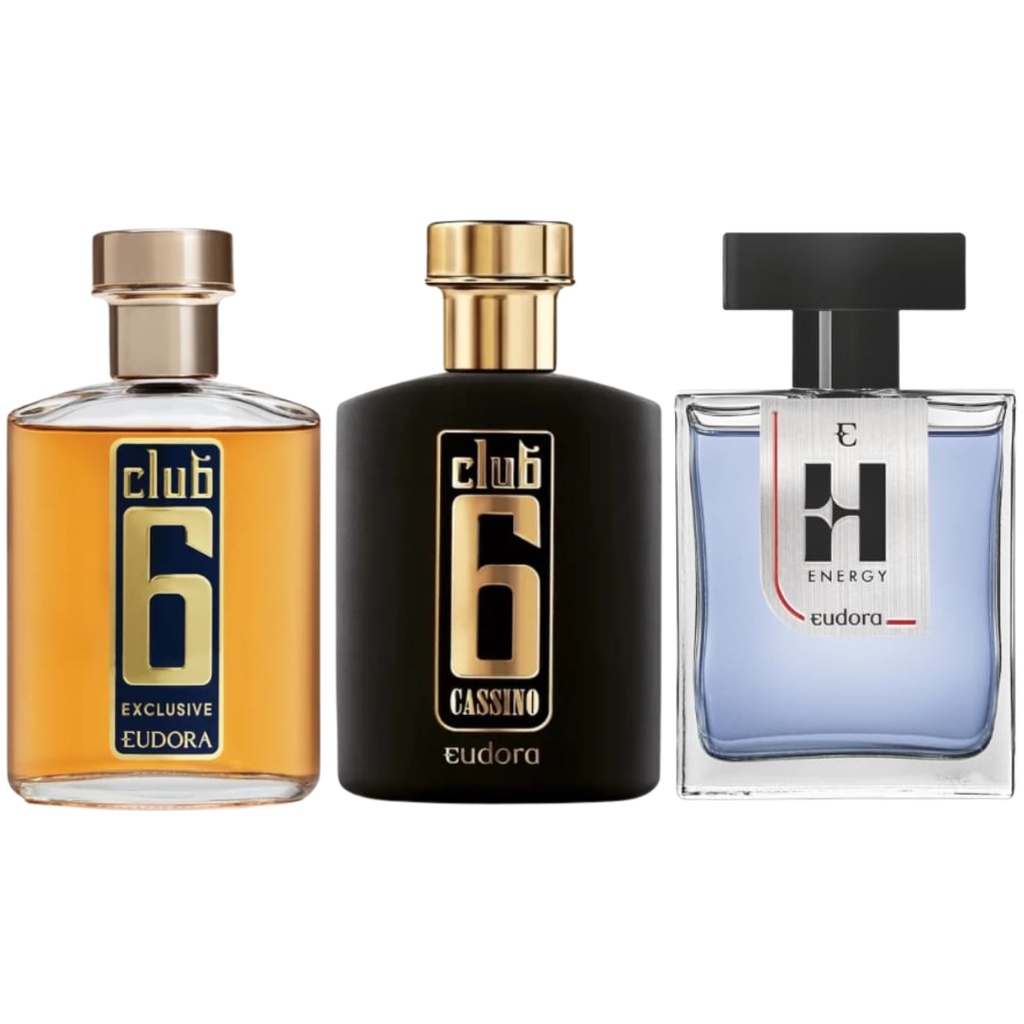 PERFUME MASCULINO KIT EUDORA H ENERGY + CLUB 6 CASSINO + CLUB 6 EXCLUSIVE