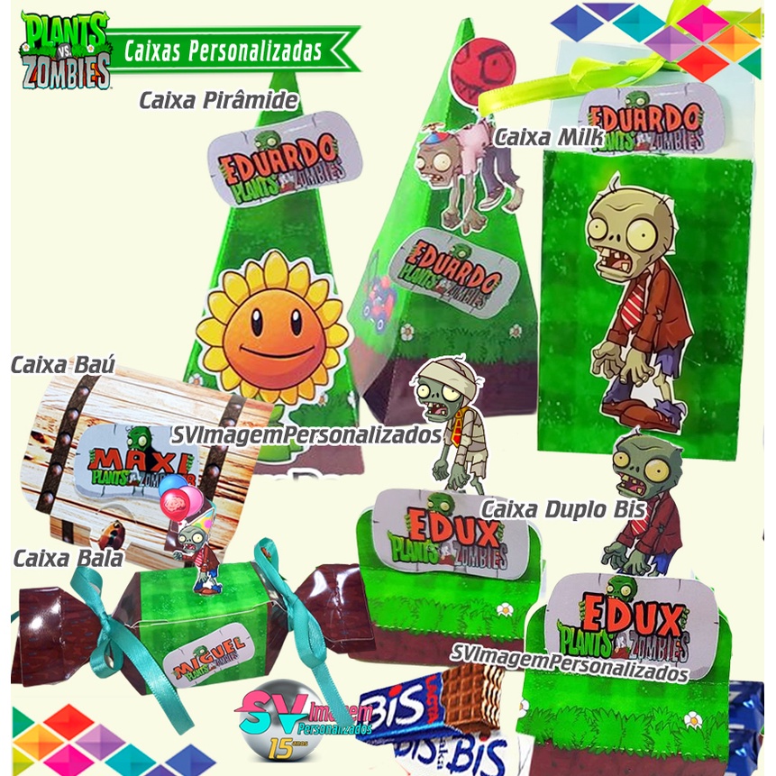 Festa Plants vs Zombies Caixa Milk Pirâmide Personalizda Lembrancinha e Decoração de Aniversário