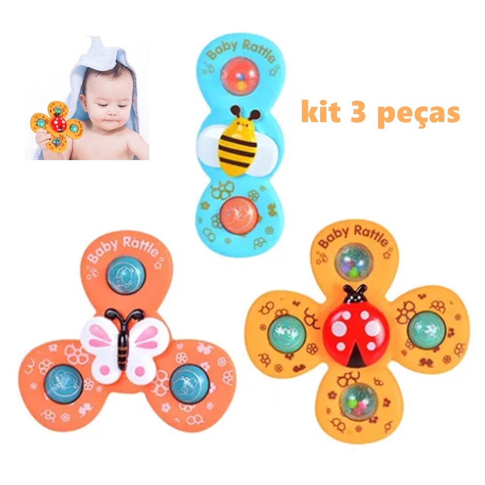 Brinquedo Giratório com Ventosa para Bebês (kit 3 peças) Pronta entrega!