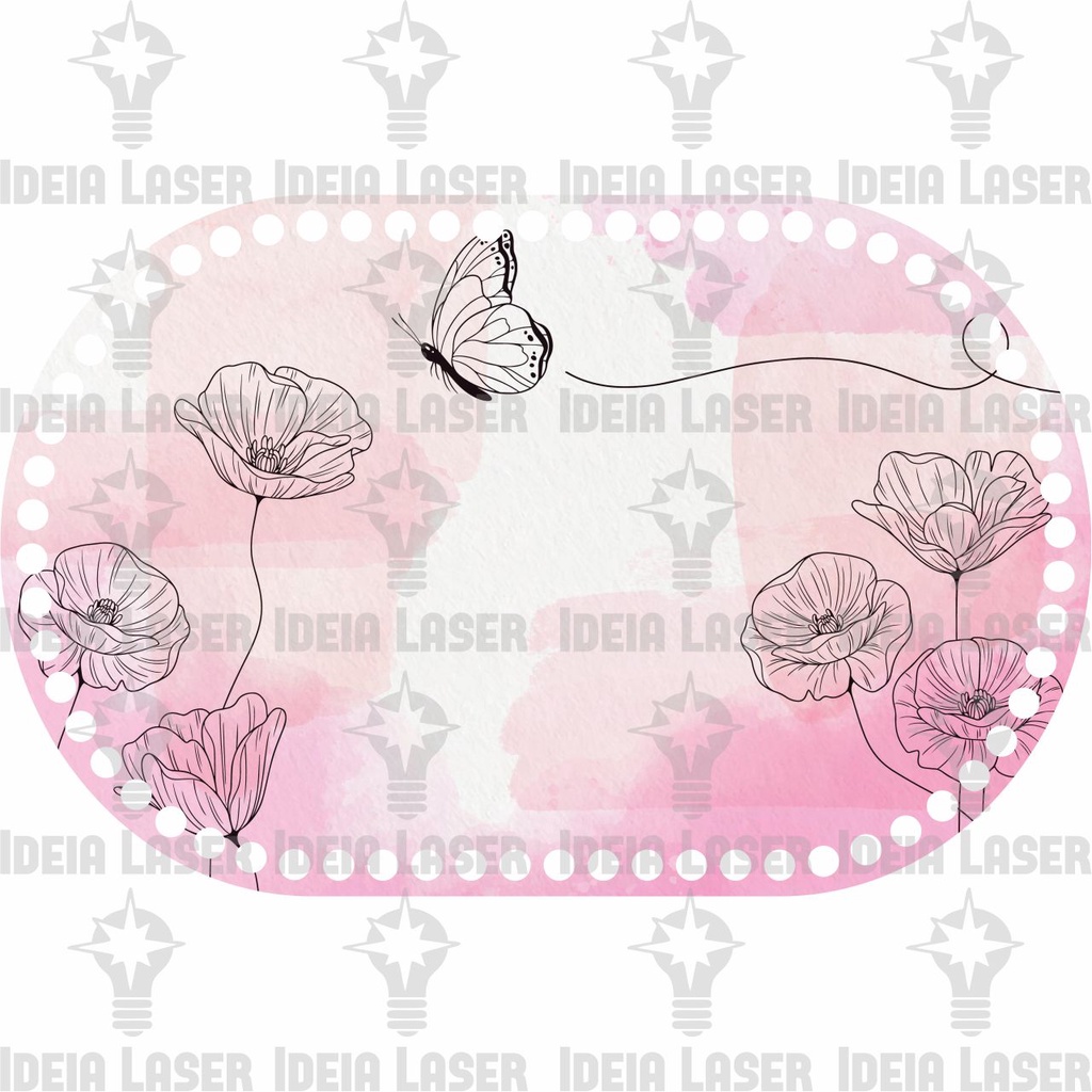 Base MDF Fio de Malha Crochê Base Reta e Mateira Flores com Borboleta 18x28