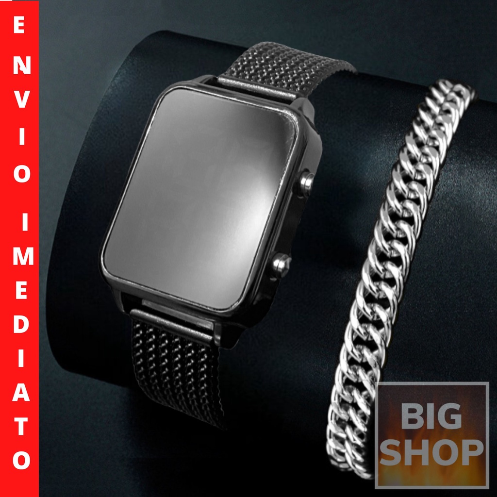 Relógio Preto Masculino *KETER* Digital + Pulseira Folheado Prata 925 digital com corrente dourada preto masculino folhe
