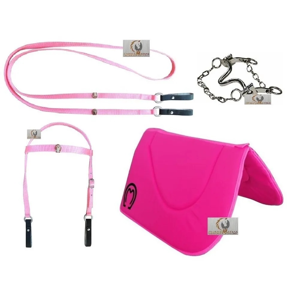 Kit Mangalarga Rosa Para Cavalo Cabeçada Freio Manta Rédea