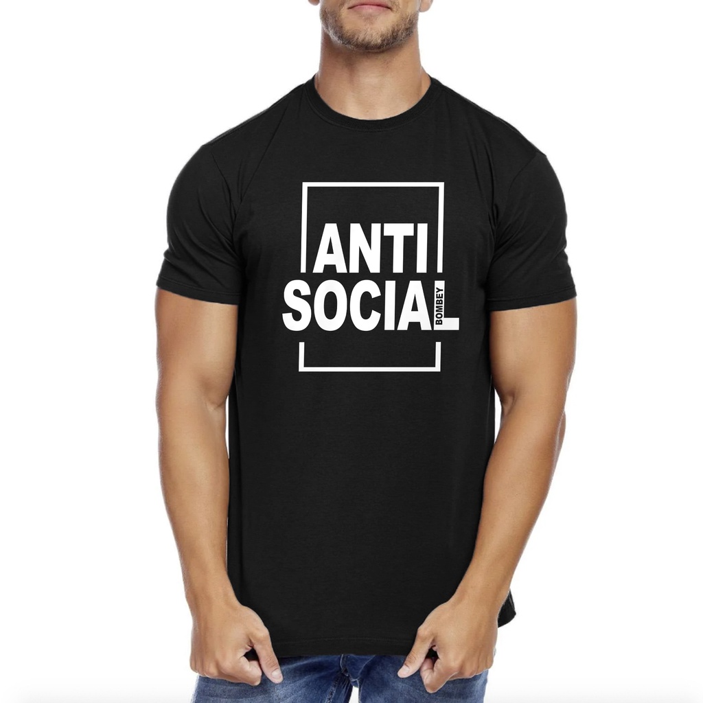 Camiseta Masculina Manga Curta 100% Algodão Marca Bombey - Estampa Anti Social