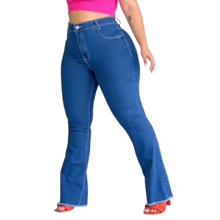 Calça Flare Boca de Sino Plus Size Bailarina Jeans Feminina Linha