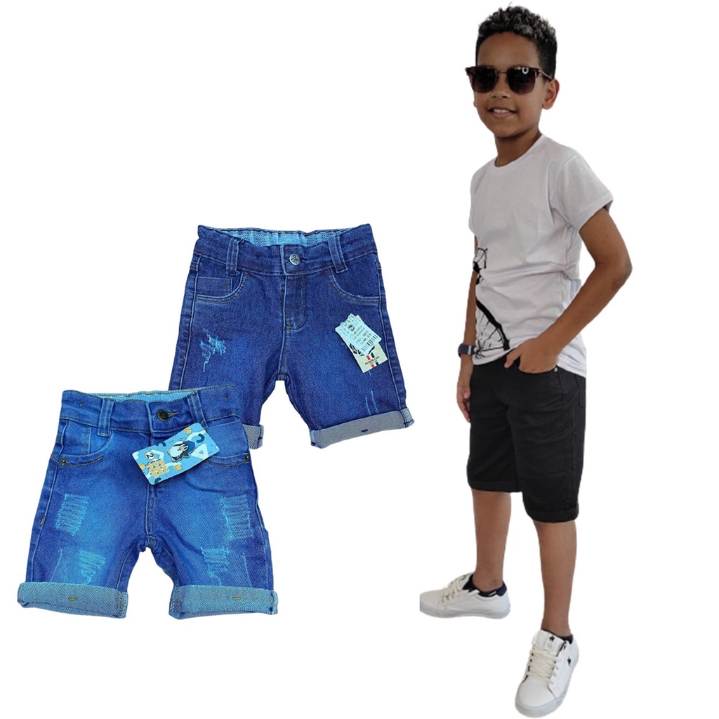 Kit 2 Bermudas Infantis Short Jeans Com Lycra 2 a 8 anos