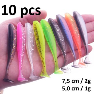 Isca Shad 7cm / 5cm (10 pcs) Soft com Paddle Micro Ultralight Artificial Silicone Tucunaré Robalo Black Bass
