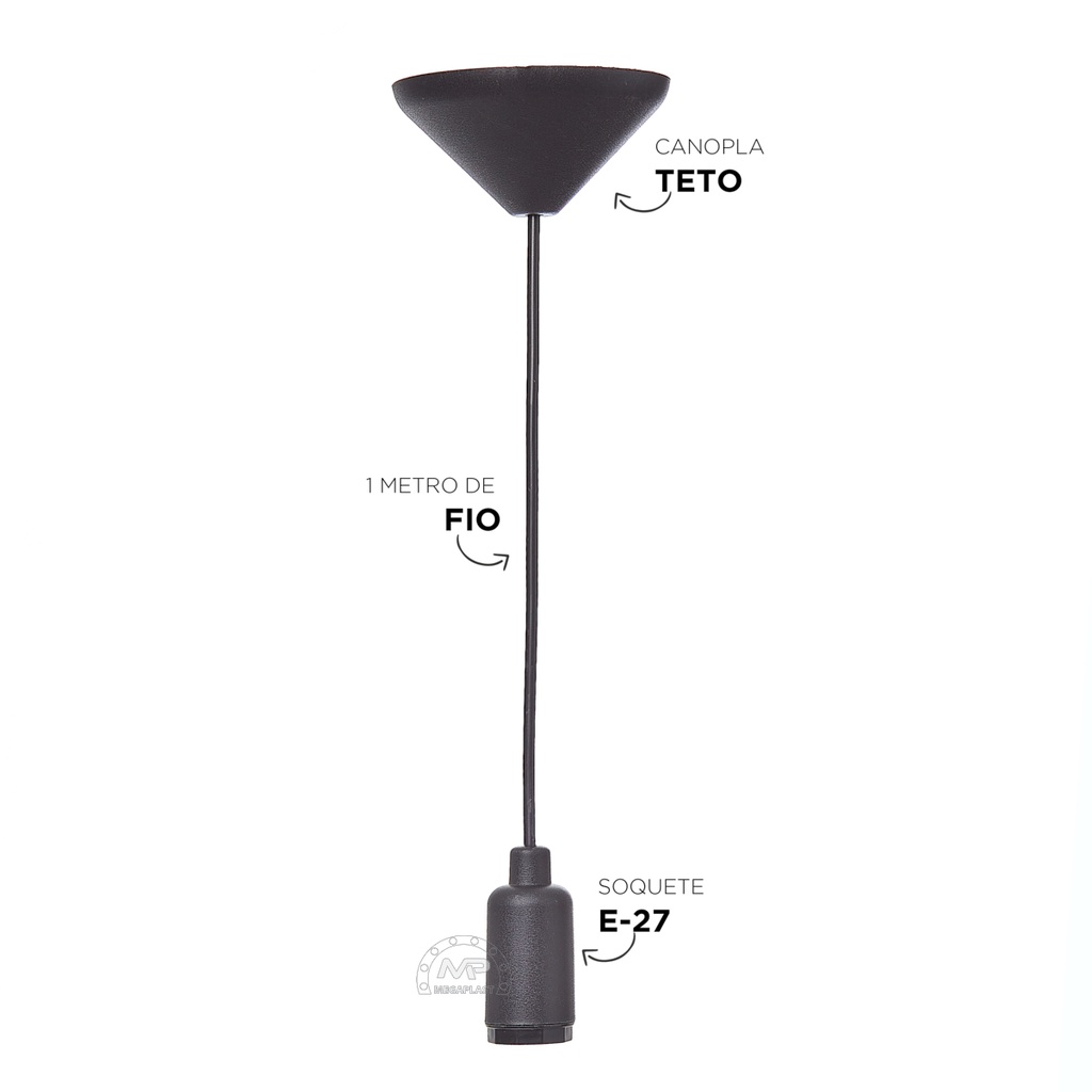 1 Fio Pendente Cabo Pp 1mt Lustre Soquete E27 110/220v em Oferta na Shopee