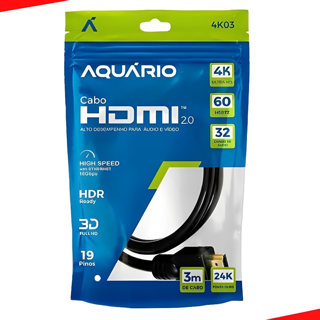Cabo Hdmi 3m Blindado 2.0 Ethernet 3 Metros 4k 3d 2160p em Oferta na Shopee