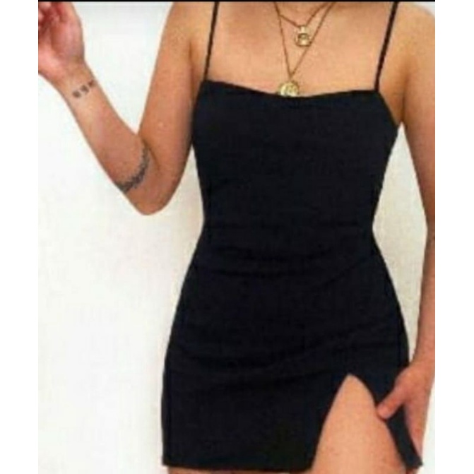 Vestido Feminino Decote Reto Curto Tubinho Uma Fenda em Oferta na Shopee