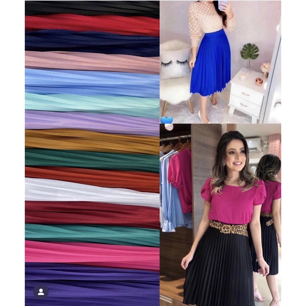 Saia Plissada Midi Forrada Lisa Cintura Alta - Moda Evangélica-00013 em Oferta na Shopee