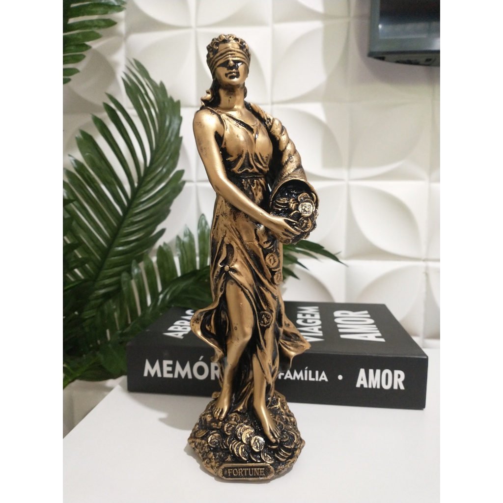 Estatueta Deusa Da Fortuna 31cm Enfeite Decoração Ouro Prata
