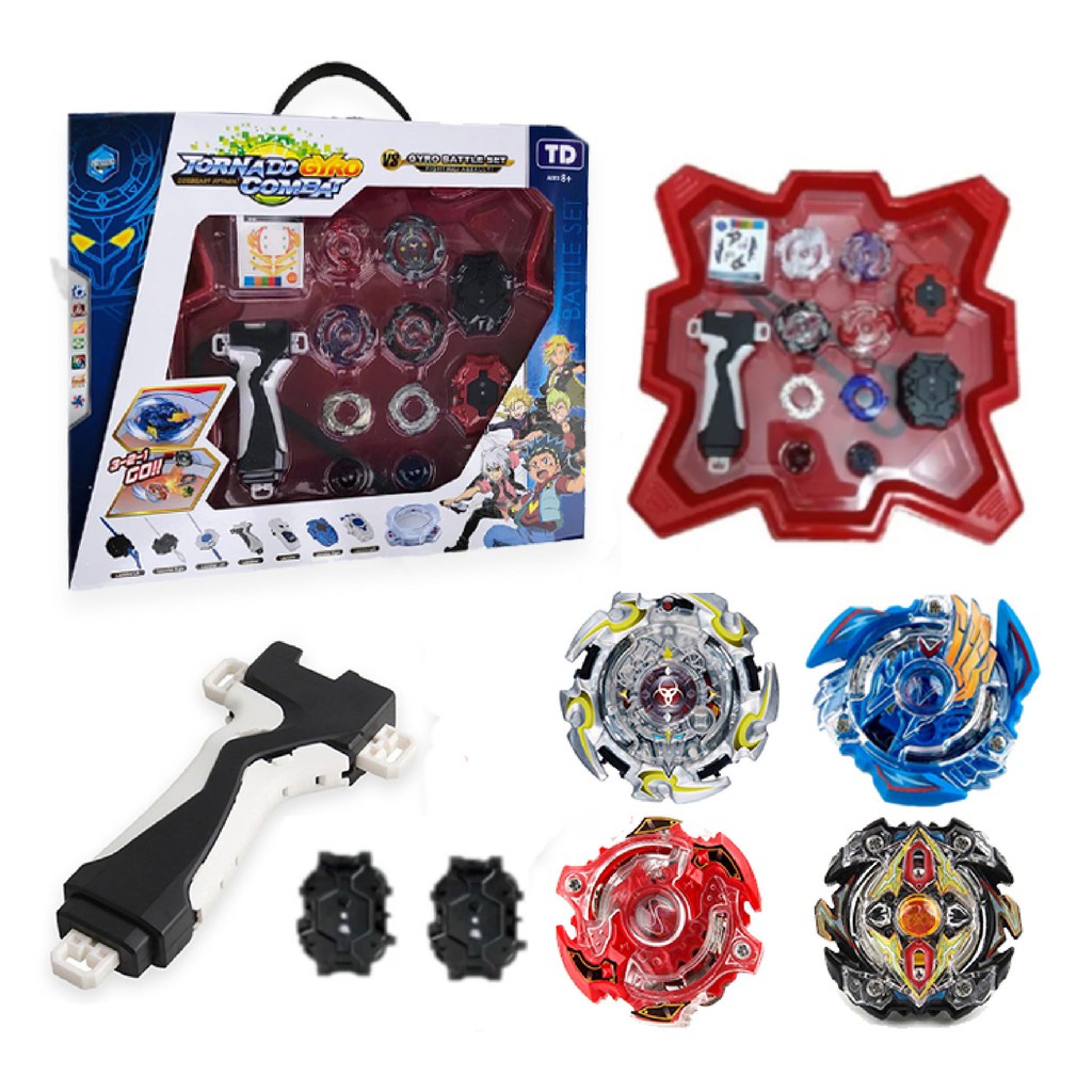 Kit Beyblade 4 In 2 + 2 Lançadores + Arena Grande Pião Brinquedo ...