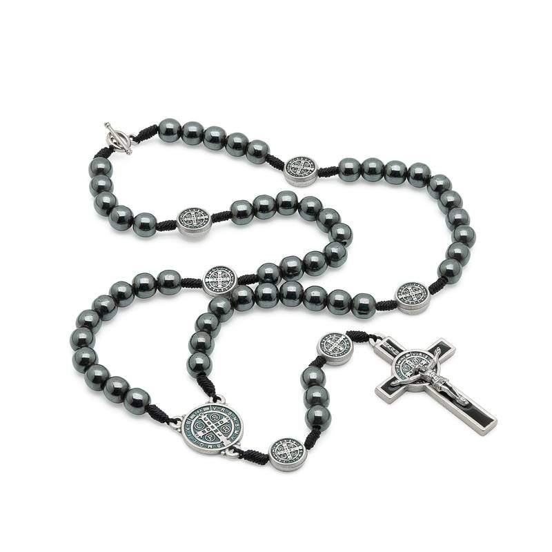 Colar Terço Hematita São Bento Masculino 8mm - Produto Católico