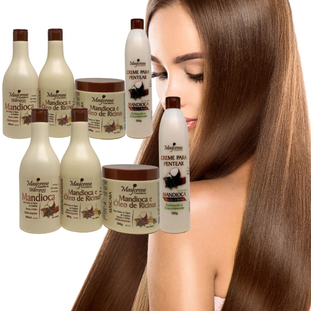 2 Kits Mandioca Nutrição e Fortalecimento Maycrene 8 X 500 (2 Shampoo, 2 Condicionador, 2 Mascara, 2 Creme de Pentear )