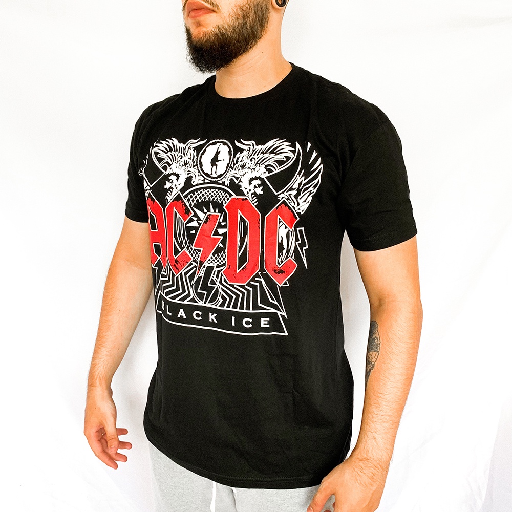 Camisa AC/DC 100% Algodão Rock Skate Back in Black Ice Camiseta Geek ...