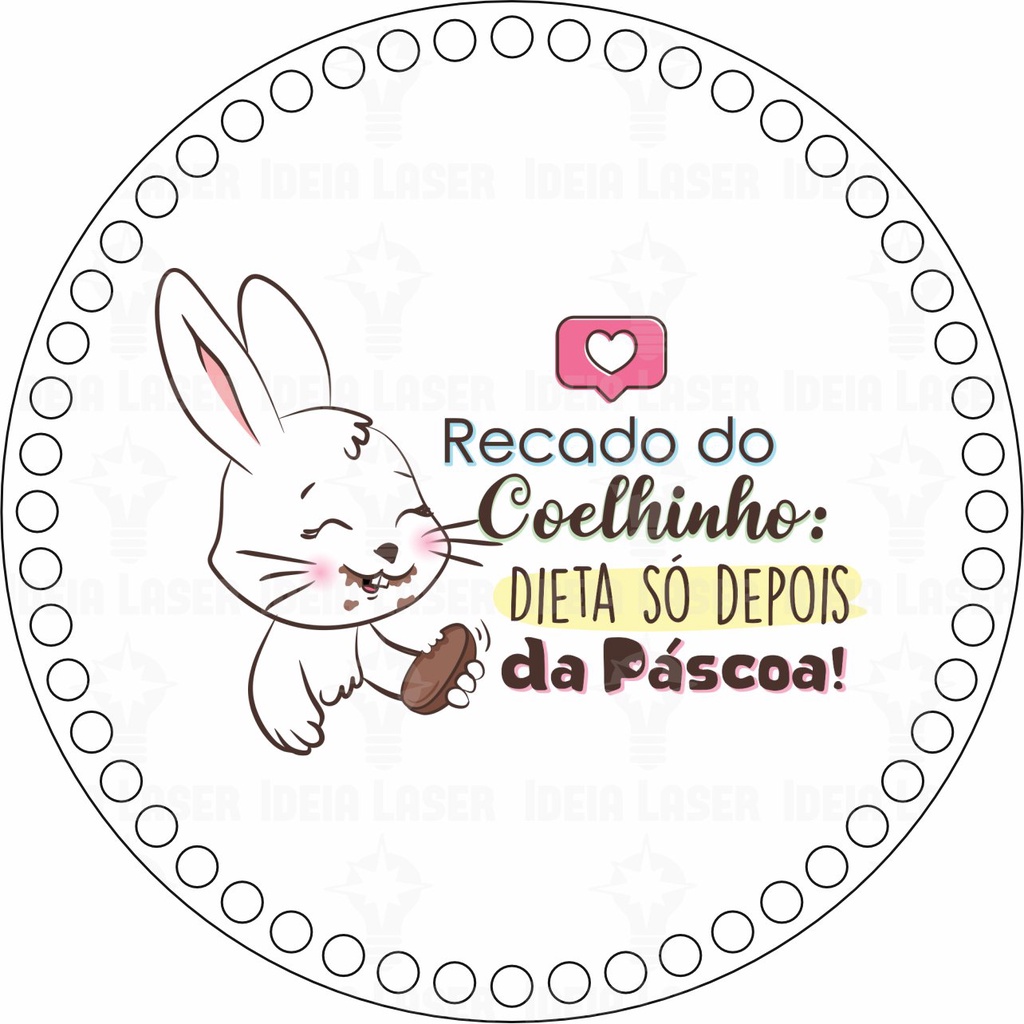 Base MDF Fio de Malha Crochê Redonda Estampada Recado do Coelhinho da Páscoa