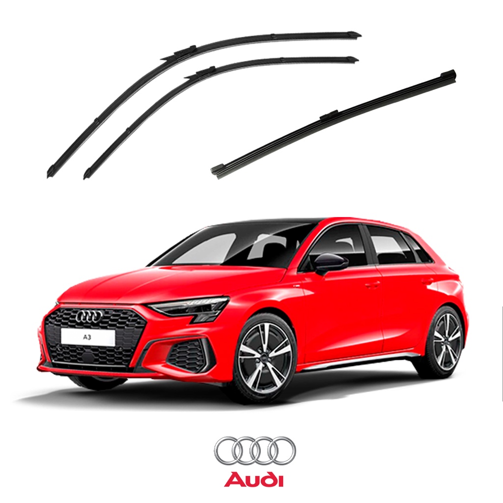 Par Limpador Parabrisa Dianteiro + Traseiro Audi A3 Hatch 2013 a 2023 Kit 3 Palheta Paleta Original