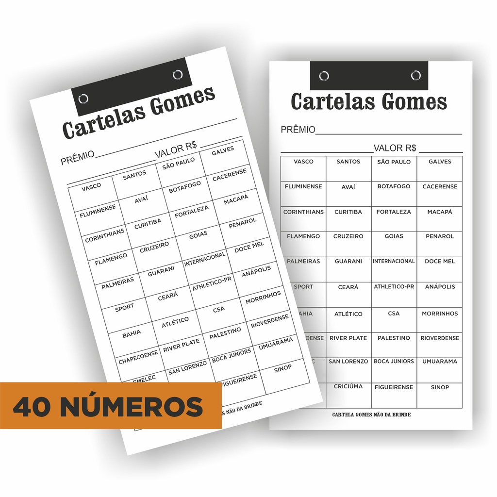 10 Cartelas de rifas com 40 NÚMEROS (Homem, Mulher, Numeral e Animais) em Oferta na Shopee