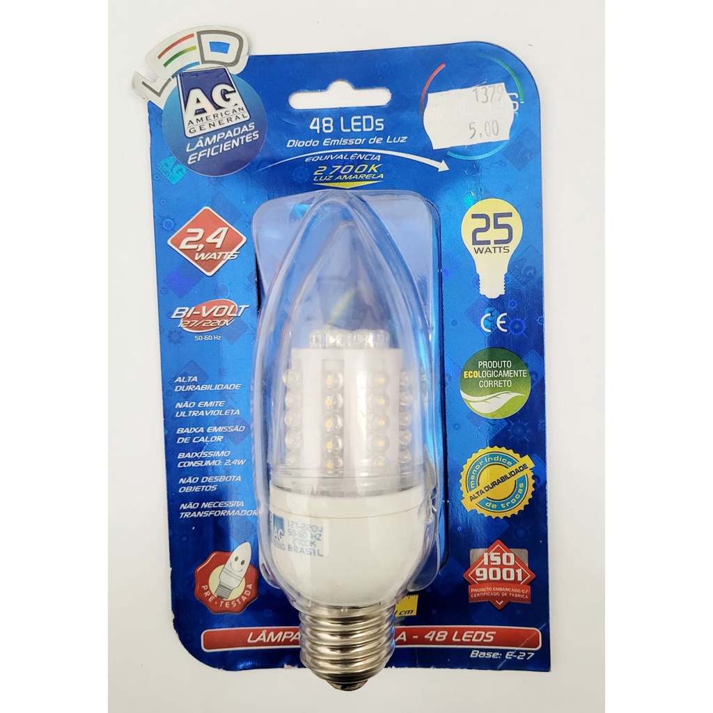 Lâmpada Vela Led 2,4w 48 Leds 2700k e/ou 6500K E27 Bivolt Branco Quente / Branco Frio Low Decorativa Decoração 3000k — imagem 2 de 2