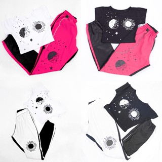 Conjunto Sol e Lua Branco/Rosa/Preto Streetwear
