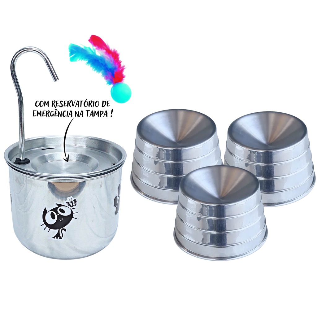Bebedouro P/ Gato + 3 Comedouros Ergonômico