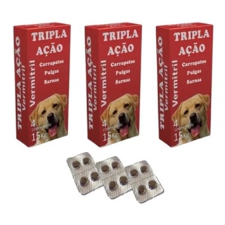 Vermitril - Anti Pulgas, Carrapatos, Vermes, Sarnas 12 Comprimidos em Oferta na Shopee