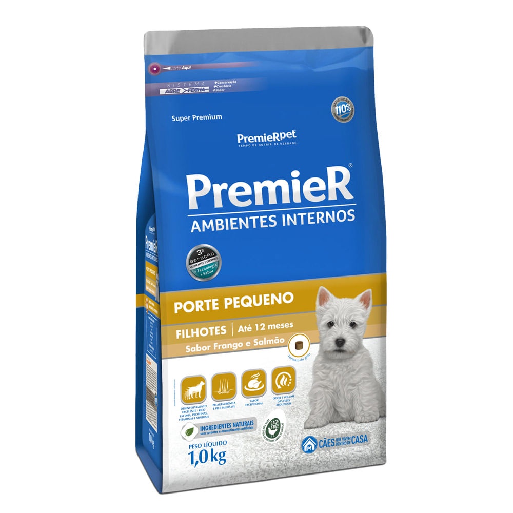 Ração Premier Ambientes Internos Cães Filhotes Frango e Salmão 1kg em Oferta na Shopee