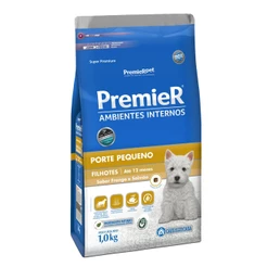 Ração Premier Ambientes Internos Cães Filhotes Frango e Salmão 1kg
