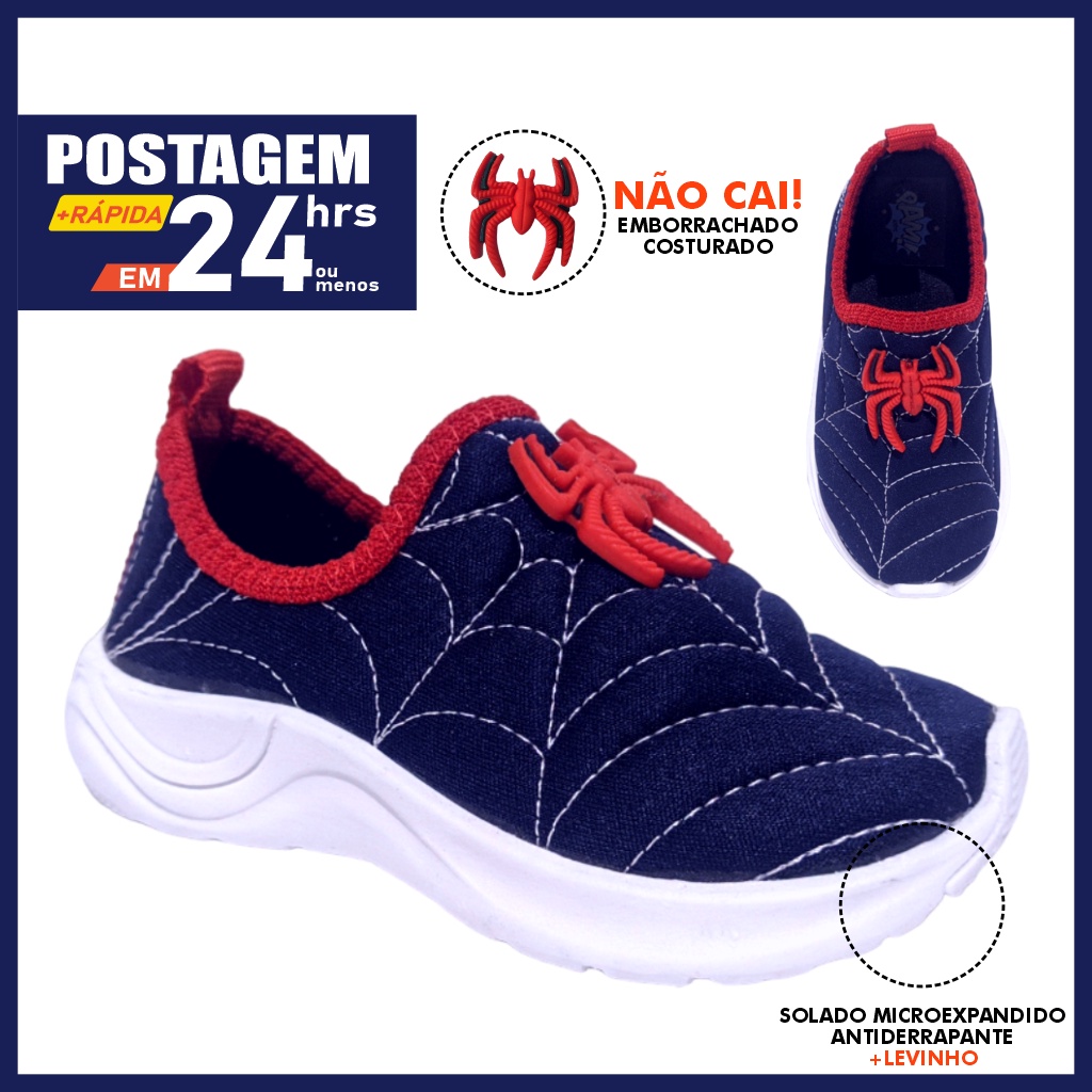 Tênis De Menino Moda Infantil Aranha Confortavel flexivel Escolar Calce fácil sem cadarço