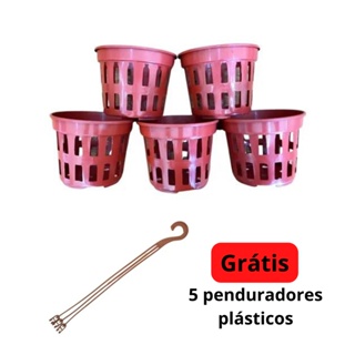 5 Vasos Orquidea Pt 15 Plástico Vazado Marrom C/ Pendurador em Oferta na Shopee