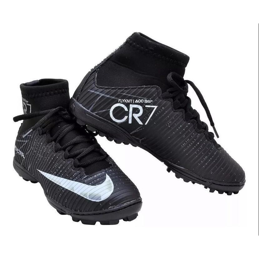Chuteira society botinha mercurial cr7 cano alto | Shopee Brasil