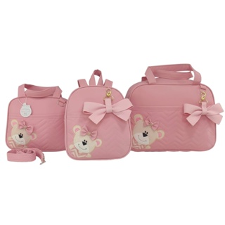 Kit Bolsa de Maternidade Menina 3 Peças Urso Rosa/Nude em Oferta na Shopee