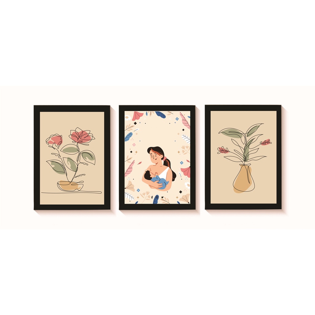 Kit 3 Quadros Decorativos Amamentação Aleitamento Materno Pediatria Molduras 20x30cm Madeira Vidro